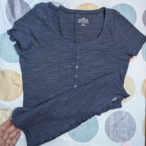 Hollister Women's Dark Blue Button-Up Tee